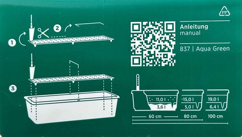 Balkongkasse selvvanning, Aqua green